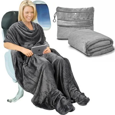 Multifunctional Travel Blanket: 2-in-1 Foldable Blanket for Business Trips and Flights Use As a Nap Blanket or Shawl