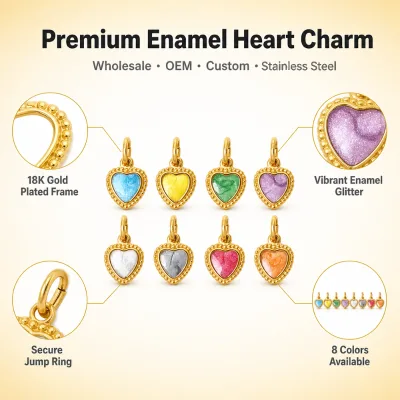Colorful Enamel Heart Charm Pendant 18K Gold Plated Stainless Steel DIY Bracelet Necklace Jewelry Wholesale OEM Custom