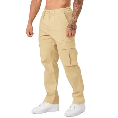 New Autumn Drawstring Mid Casual Canvas Lightweight Multi Pocket Trendy Y2k Cargo Pants American High Street Straight Wide Leg