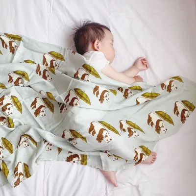 Custom Print Newborn Blankets Soft Organic Cotton Baby Muslin Swaddle Blanket Comforter Baby Sleeping Blanket