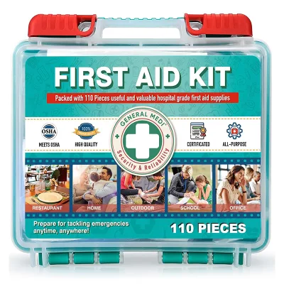General Medi 110 Waterproof First Aid Survival Emergency Kit with Medical Supplies for Camping Car Travel Logo