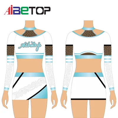 Hot Sale Custom Free Design White and Blue Cheerleading Uniform Dresses Manufacturer Sublimation Cheer Uniform Skirt