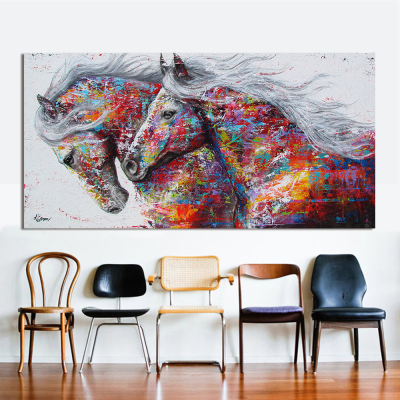 Animal Wall Art Pictures for Living Room Home Decor Canvas Painting the Two Running Horse No Frame