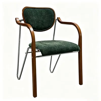 Retro Vintage Upholstered Arm Chair, Solid Wood Armrest Metal Frame Accent Dining Chair for Living Room Bedroom Office