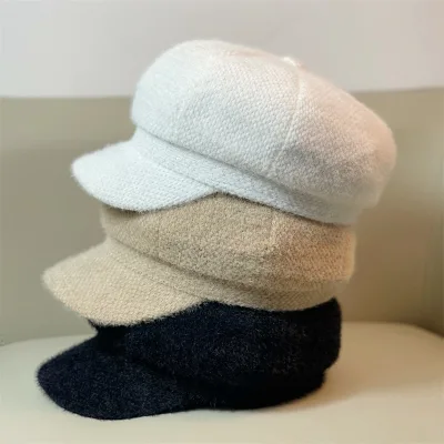 OEM Autumn Winter Casual Female Cap Chenille Octagonal Pumpkin Beret Hat Retro England Visor Warm Solid Color Big Head Flat Caps