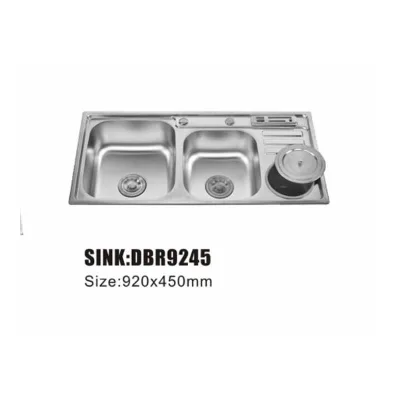 201 Stainless Steel Double Basin Kitchen Sink Dish Washing and Vegetable Washing Sink With Two Holes