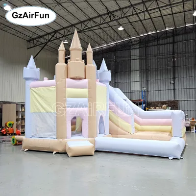 Soft Pastel Castle Inflatable Bounce House, Minimalist Macaron Jumper for Baby Shower & Wedding