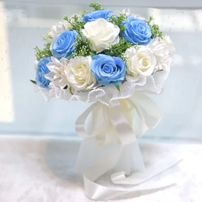 Artificial Flowers Bouquet White Red Rose Eucalyptus Leaves Wedding Decoration Home Decor