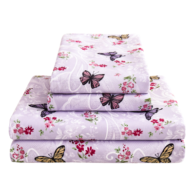 Wholesale High Quality Elastic Fitted Sheet 4 Piece Bedding Set Printed Bed Sheet Set with Pillowcase