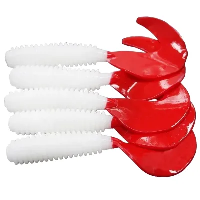PVC Soft Lures White Body Red Tail Curly Tail Single-Tail Grub 5cm/6cm/7cm for Carp 50 Pieces Premium Packaging