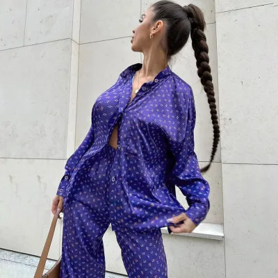 Digital Floral Plus Size Summer Simple Thermal Women's Satin Pajamas Sleepwear