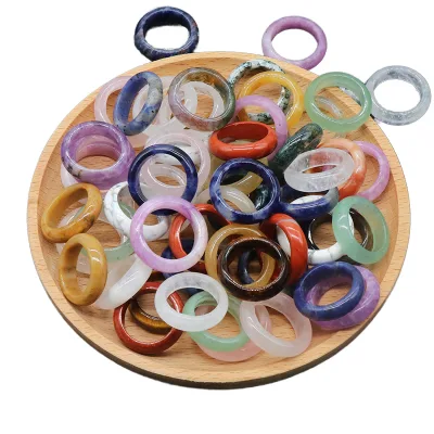 Wholesale Natural Crystal Agate Gemstone Rings Fashionable Round Colored Natural Healing Stone Rings for Men and Women