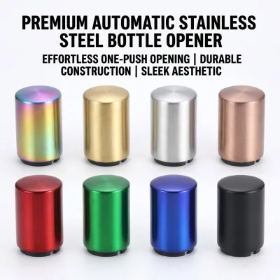Automatic Stainless Steel Beer Bottle Opener Custom Logo Push Down Soda Bottle Opener Portable Bar Kitchen Tools Wholesale