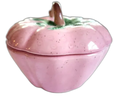 Vintage Pink Strawberry Ceramic Small Cookie Jar-Retro Cute Berry Mid Century Fruit Kitchen Decor