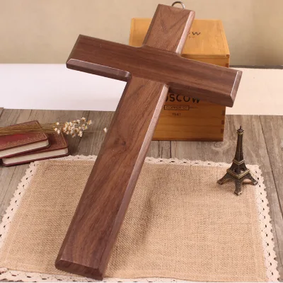 Big Size JESUS CHRIST Wooden Cross Black Walnut Wood Wall Cross Crucifix 17.7"