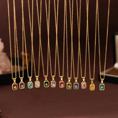 Fashionable Waterproof Stainless Steel Crystal Pendant Birthstone Necklace Stainless Steel for Women