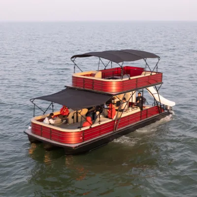 Large Pontoon Boat Double Layer Party Yacht Aluminum Hull Family Vacation Fishing Cruising With Slide Bathroom