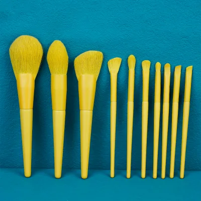 10pcs Green Yellow Cute Makeup Brush Set Drop Shipping Wood Handle Synthetic Hair Makeup Kit Full Professional Pinceau Maquilla