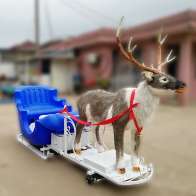 Snow Ice Deer Moose Pulling Snow Sledge