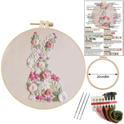 Easter Embroidery Kit,  Bunny Beginner Cross Stitch Kit for Adults, Easter Sewing Kits Embroidery Stitches Kit