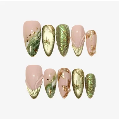 Hot Selling Handmade CustomIns Press on Nails Fashionable Simple Blush Metallic Style Cross False Nails