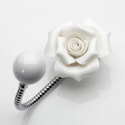 Ceramic Robe Hook Beautiful 3D Flower Ceramic Wall Coat Hook, Chrome Decorative Robe Hook, Scarf, Bag, Towel, Hat