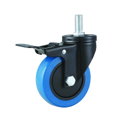 Wholesale Factory 3 Inch Caster Wheel Blue M12 Threaded Stem Caster with Brake Medium Duty Industrial Caster