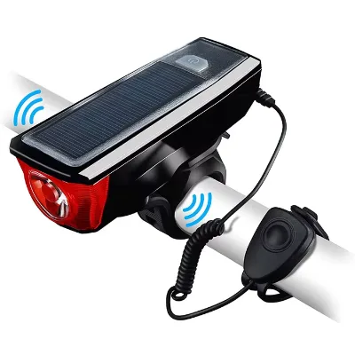 Waterproof 350 Lumen Solar Power Bicycle Bell Light LED USB Headlights Bike Light