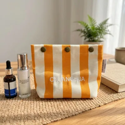 Chuanghua Striped Organic Cotton Recyclable Canvas Bag Secure Sturdy Metal Snap Button Closure for Travel Screen Printed Design