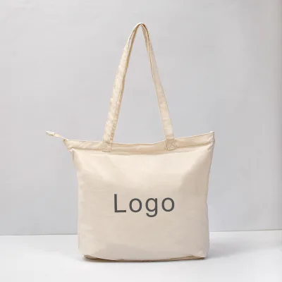 Custom Eco-Friendly Embroidery Printed Fashion Style Canvas Tote Bag High Quality Water Resistant Zipper Cotton Lining Beach