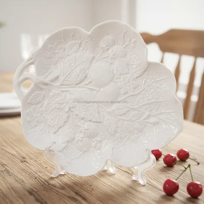 Modern Pure White Porcelain Irregular Shape Tableware Set Cherry Pattern Eco-Friendly Butter Dish Weddings Parties-Factory