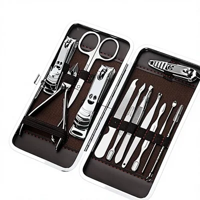 Men's Stainless Steel Nail Clippers Ear Pick Tool & Nail Scissors Pedicure Set-Angled Design Complete Set Cross-Border Wholesale