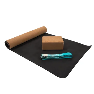Natural Organic Hot Wholesale Eco Anti Slip High Quality Pilates Strap Yoga Block Cotton Cork Rubber Yoga Mat Set Custom Logo