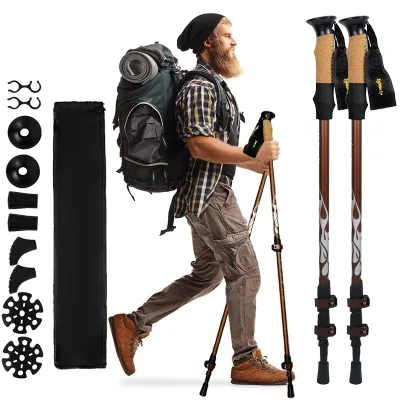 Factory Customized Aluminum 7075 EVA Handle 3 Section Telescopic Folding Trekking Poles