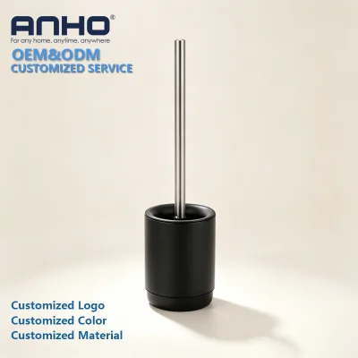 Powder Coated Iron Toilet Brush with Holder, Rustproof Matte Black Finish, Bathroom Cleaning Tool for Commercial Use