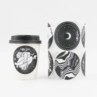 Custom Waterproof Roll Sticker Labels Multi Designs on One Roll Coffee Cup Disposable Beverage Takeaway Cup Packaging Stickers