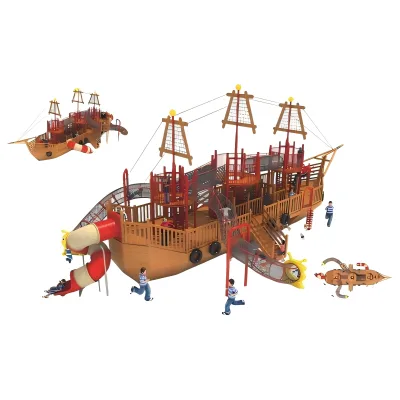 Giant Customized Pirate Ship Theme Outdoor Playground Equipment with Multi Level Decks for Theme Park and Resorts