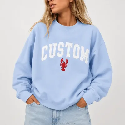 OEM Custom Logo Winter Letter Varsity Graphic Embroidered Knit Cotton Plus Size Women's Crew Neck Sweatshirt Casual Streetwear