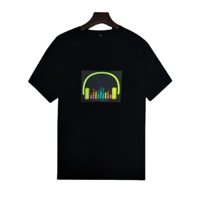Custom Design Electro Luminescent Led Shirt Halloween Flashing Sound Activated Dance EL Tshirt