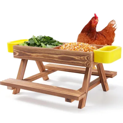 Chicken Feeders Waterer Eco-Friendly No Waste Kit Picnic Table Handmade Wooden Supplies Accessories for Family Reunions/Party