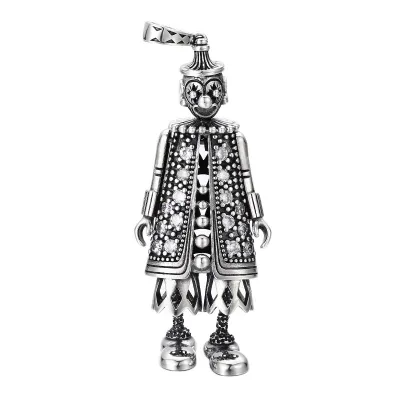 BOCAIS925 Sterling Silver Pendant for Men Women Vintage Joker Doll Cute Diamond Inlaid Hip-Hop Punk Charm for Stylish Party