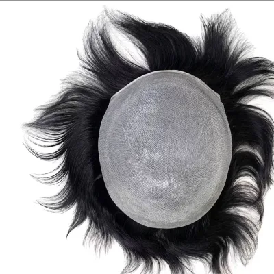 New Times Men Toupee 0.03 ultra Thin Skin Swiss Lace Natural Front Hairline Clip in Virgin Indian Human Hair Men's Patch Systems