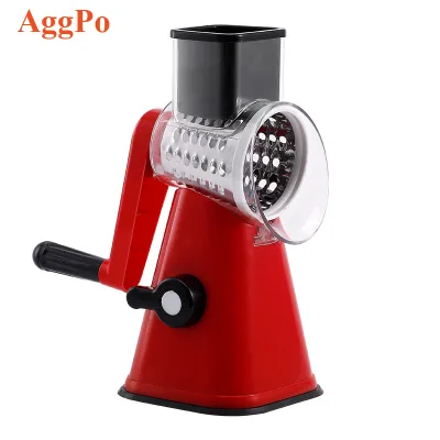 Rotary Cheese Grater, Kitchen Vegetable Slicer with 3 Interchangeable Blades, Easy to Clean Rotary Grater Slicer for Fruit