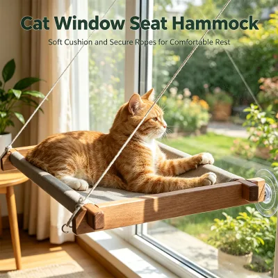 Stylish Hanging Cat Perch for Glass Window Easy Install Removable Washable Cover Living Room Decor Pet Viewing Station