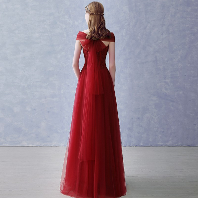 Burgundy Evening Dresses Off the Shoulder Beading Sweetheart a Line Floor Length Lace up Backless Woman Wedding Party Prom Gowns