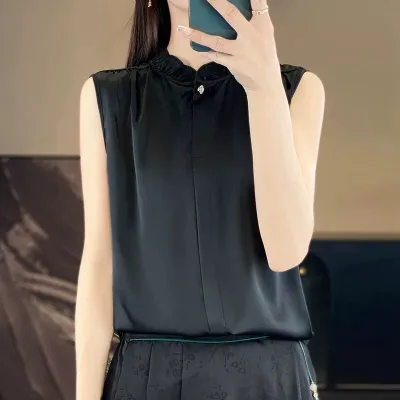 New Women's Lace Hem Sleeveless T-shirt Fashionable and Versatile Loose Fashion Top That Hides Fat and Looks Slim