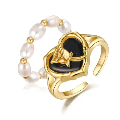 925 Sterling Silver 14K/18K Gold Plated Akoya Pearl Heart Shape Engagement Ring Set with Pearls for Women