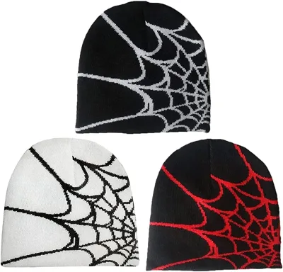 Y2K Gothic Spider Pattern Wool Acrylic Knitted Hat Women Beanie Winter Warm Beanies Men Casual Skullies Outdoor