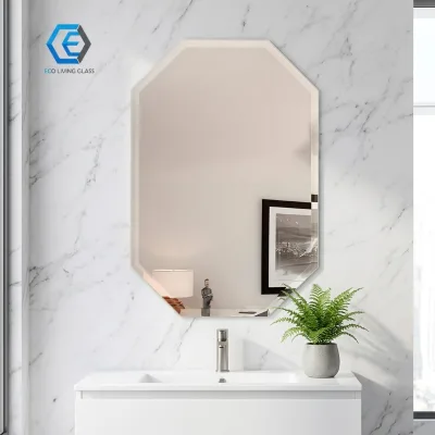 Modern Frameless Octagonal Wall Mounted Bathroom Mirror with Beveled Edge Luxury HD Glass Decorative Mirror for Home Hotel
