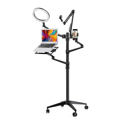 10" LED Ring Light with Microphone Mic Mount Laptop, Tablet or Camera Stand 5-in-1 Movable Live Streaming Equipment Floor Stand